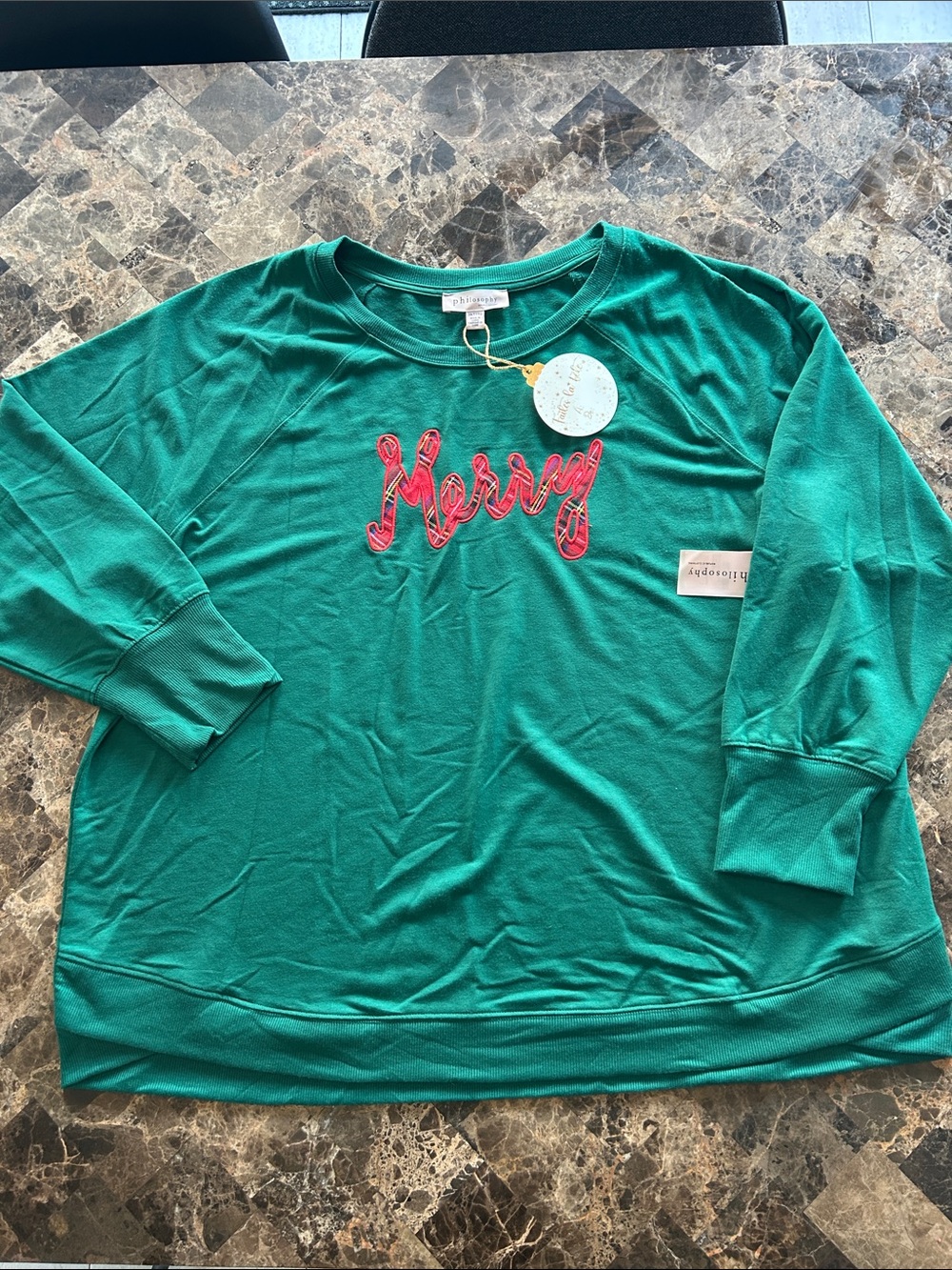 NWT 🆕 Philosophy Women’s Christmas Embroidered Green Top size 3X